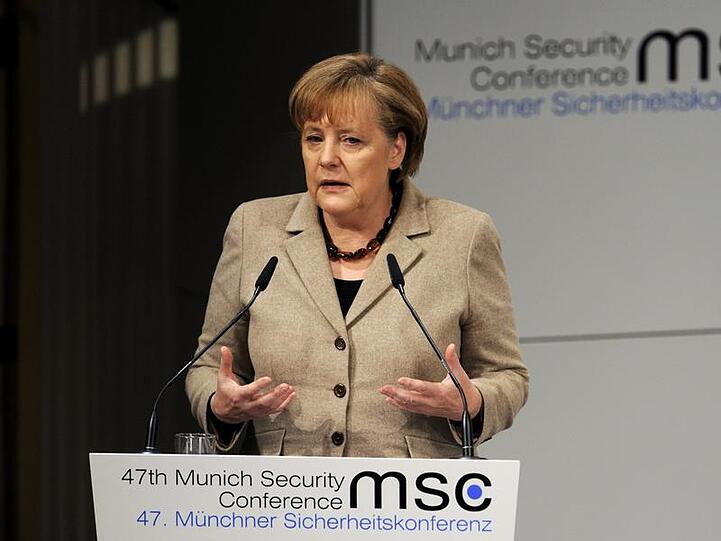Angela Merkel spricht bei der 47. Sicherheitskonferenz in München.
