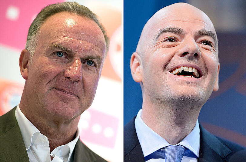 Bayern-Boss Karl-Heinz Rummenigge (links) hält große Stücke auf Gianni Infantino.