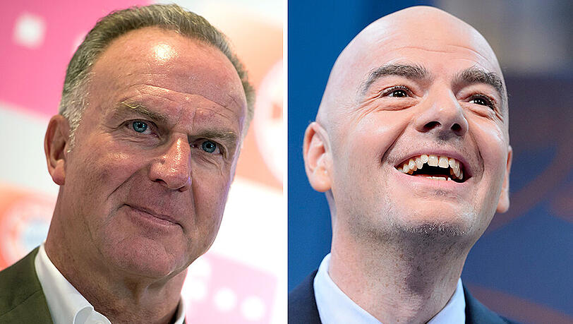 Bayern-Boss Karl-Heinz Rummenigge (links) hält große Stücke auf Gianni Infantino. Bayern-Boss Karl-Heinz Rummenigge (links) hält große Stücke auf Gianni Infantino.