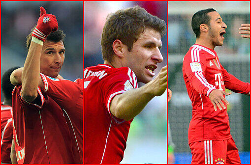 6:1 beim VfL Wolfsburg: Mario Mandzukic und Thomas Müller trafen jeweils doppelt.