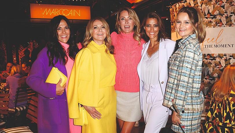 Bettina Zimmermann, Frauke Ludowig, Lilly zu Sayn-Wittgenstein, Marvy Rieder und Nele Röffen (v.l.n.r.) auf der Show von Marc Cain während der Berliner Fashion Week.