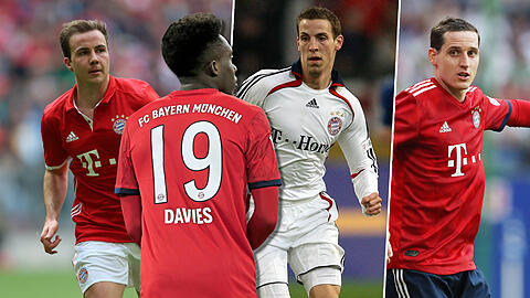 Trugen beim FC Bayern alle die 19 (v.l.): Sebastian Rudy, Jan Schlaudraff, Mario Götze. Jetzt hat sie Alphonso Davies (vorne).