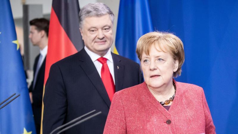 Petro Poroschenko und Bundeskanzlerin Angela Merkel nach ihrem Gespräch im Kanzleramt.