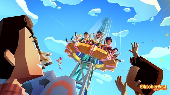 So sieht das Oktoberfest im Spiel aus. Mit dem Freefall Tower können die Spieler auch fahren.