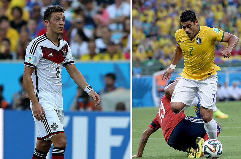 ÖZIL &ndash; HULK: Ein Duell der Gegensätze. Özil, der introvertierte Spielmacher, der in diesen Tagen oft mit trauriger Miene über den Rasen schleicht, lebt vom Vertrauen, das Löw ihn in setzt. Und der Hoffnung, dass sein genialer Moment noch kommt. Sturmschrank Hulk dagegen wirft sich in jeden Zweikampf, macht Meter um Meter, nur ein Tor fehlt ihm noch. Trotzdem: Klarer Vorteil für Brasilien.     Stand: 6:4