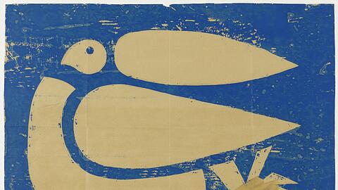 Auf Picassos Taube für den Weltfriedenskongress antwortet Grieshaber 1950 mit der "Gefesselten Taube".