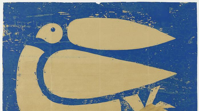 Auf Picassos Taube für den Weltfriedenskongress antwortet Grieshaber 1950 mit der "Gefesselten Taube".