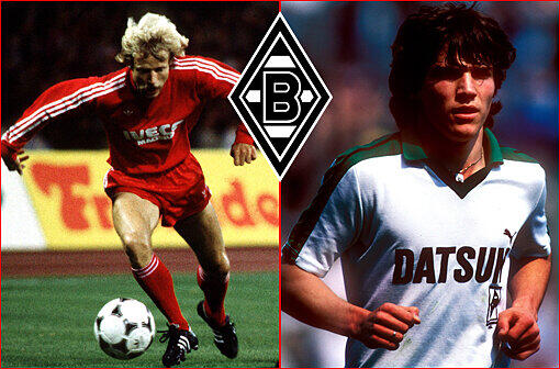 Borussia Mönchengladbach: Für die damalige Rekordsumme von 1,3 Millionen Mark verpflichten die Bayern 1980, ein Jahr nach dem Amtsantritt von Manager Uli Hoeneß, Calle Del'Haye von Borussia Mönchengladbach, dem Dauer-Rivalen der 70er. Dabei können sie mit dem Flügelstürmer allein schon vom System her wenig anfangen. Del'Haye wird zum Bankdrücker und spricht später gar von &bdquo;Psycho-Terror&ldquo;. Als Gladbach 1983 und 84 wieder heranrückt, holen die Bayern auch noch Lothar Matthäus.