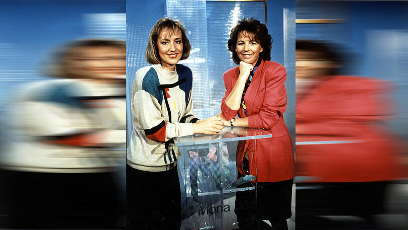 Maria von Welser (r.) und ihre Nachfolgerin Petra Gerster (l.) in der &bdquo;Mona Lisa&ldquo;-Kulisse 1992.