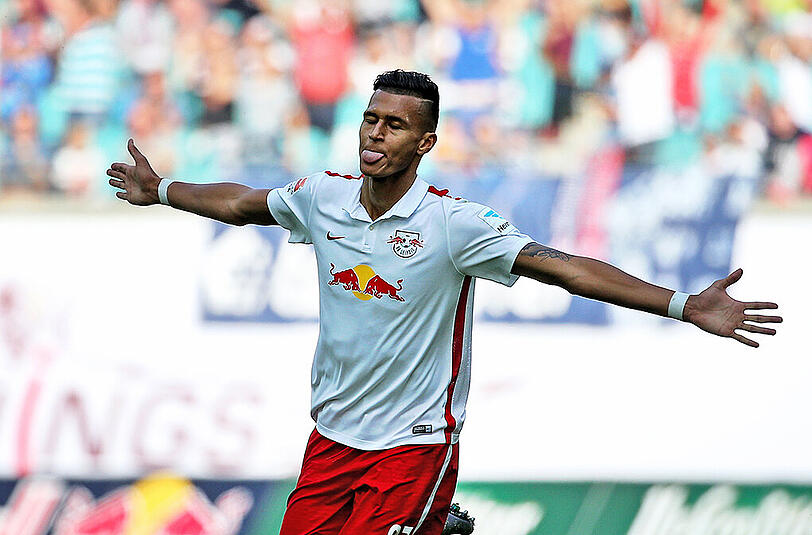 Leipzigs Davie Selke jubelt nach dem Tor zum 3:0 gegen den 1. FC Nürnberg.