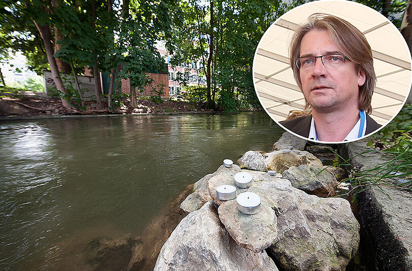 An dieser Stelle am Hammerbach ist der kleine Bub ertrunken. Auf Initiative von Flüchtlingskoordinator Thomas Link (kleines Bild) wurden Spenden für die Familie gesammelt. Als Dank für die Hilfsbereitschaft bekam er Morddrohungen von der betroffenen Familie.