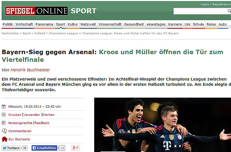 Tür auf zum Viertelfinale: Der Spiegel macht's nachrichtlich.