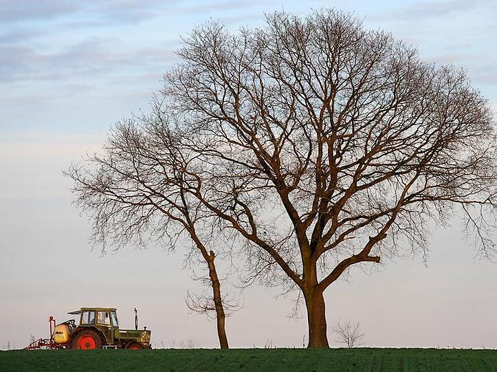 Hier gehört der Traktor eigentlich hin: Auf den Acker. Ein Rumäne wollten einen Traktor über die Autobahn per Hänger transportieren - und verlor seine Fracht