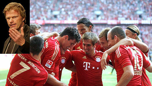 Kein Alleinherrscher auf dem Platz: Bayern-Kapitän Philipp Lahm inmitten seiner Mannschaftskollegen. Kritiker Kahn (kleines Bild) Kein Alleinherrscher auf dem Platz: Bayern-Kapitän Philipp Lahm inmitten seiner Mannschaftskollegen. Kritiker Kahn (kleines Bild)