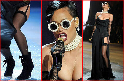 RIHANNA IN STRAPSEN: Die Pop-Queen zeigt sich immer freizügiger. Bei Victoria Secret tritt sie in sexy Strapsen auf.