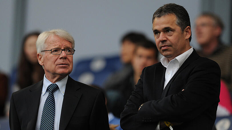 Ex-DFL-Geschäftsführer Andreas Rettig (rechts) und Liga-Boss Reinhard Rauball. (Archivbild)