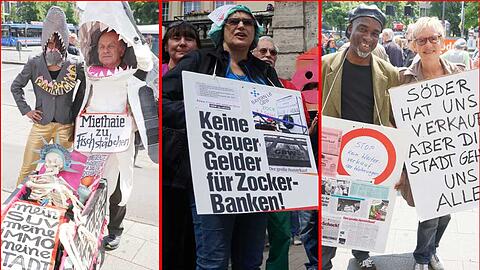 Etwa 70 Menschen der aktionsgruppe Untergiesing (Bündnis bezahlbares Wohnen und mehrerer Mietergemeinschaften gegen die GBW) demonstrieren vor dem Löwenbräukeller am Stiglmayerplatz und marschieren an der CSU Zentrale vorbei weiter bis zur GBW Zentrale an der Dom Pedro Straße.