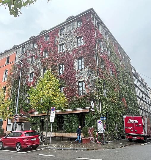 Dicht mit Wildem Wein bewachsen ist diese Fassade an der Utzschneiderstraße. Die Pflanzen brauchen dabei am Boden kaum Platz.