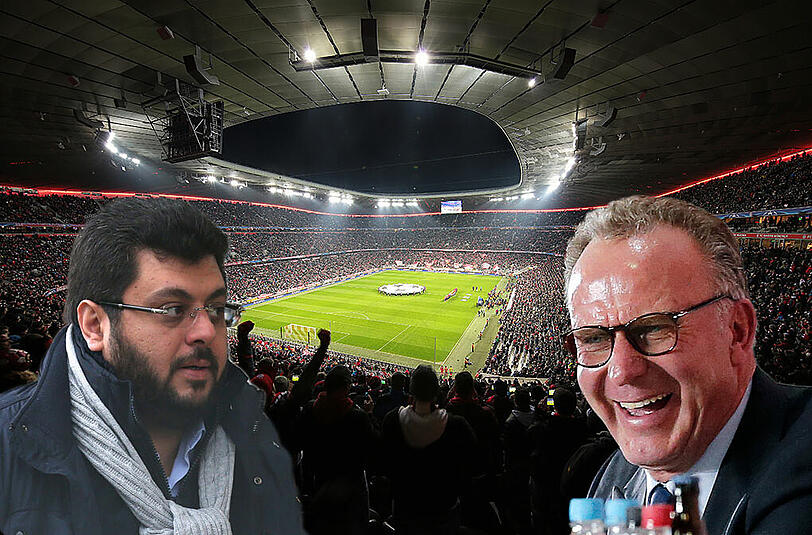 Der TSV 1860 und Löwen-Investor Hasan Ismaik möchten aus der ALlianz Arena ausziehen (l.), Karl-Heinz Rummenigge (r.) hat von neuen Stadionplänen nichts gehört.
