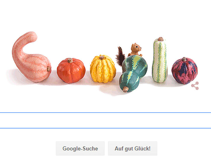 Das Google-Logo mit vielen bunten Kürbissen