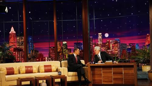 Hoher Besuch bei Jay Leno: Barack Obama als Talkshowgast. Hoher Besuch bei Jay Leno: Barack Obama als Talkshowgast.