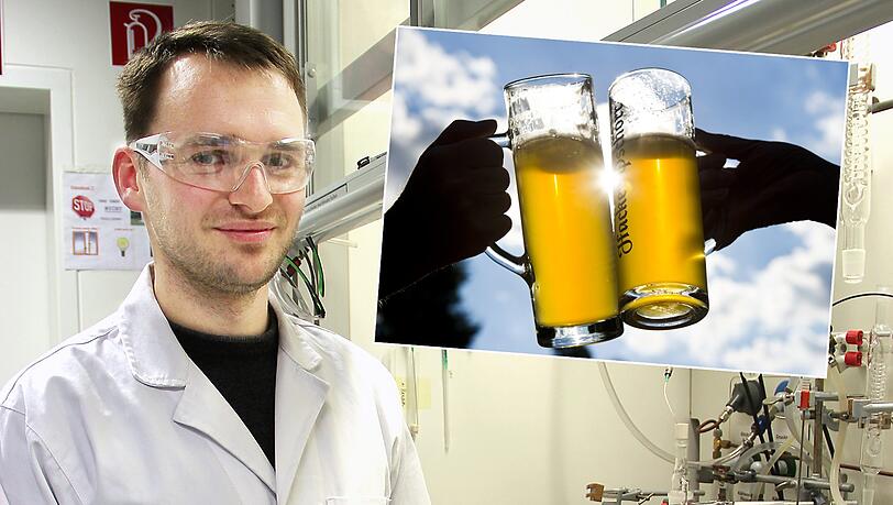 Michael Kirchinger zeigt im Labor seinen Ausgangsstoff Xanthohumol. Michael Kirchinger zeigt im Labor seinen Ausgangsstoff Xanthohumol.