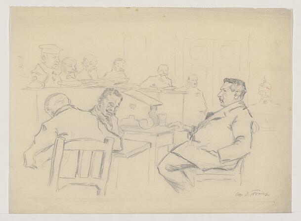 Gustav von Kahr bei der Zeugenaussage im Hitler-Ludendorff-Prozess (1924).