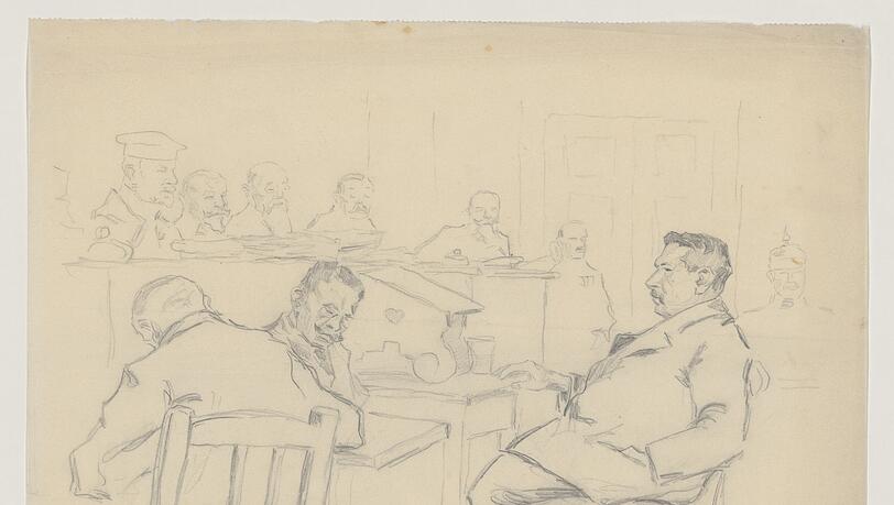 Gustav von Kahr bei der Zeugenaussage im Hitler-Ludendorff-Prozess (1924).