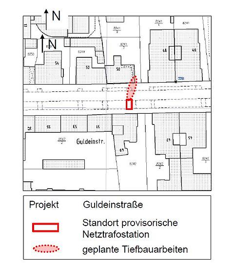 Während der Bauzeit kann in der Guldeinstraße nicht geparkt werden.