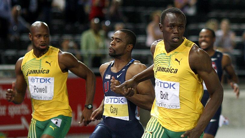 Zwei mutmaßliche Dopingsünder und der schnellste Mann der Welt (v.l.): Die Überführten Asafa Powell, Tyson Gay - und Usain Bolt. Zwei mutmaßliche Dopingsünder und der schnellste Mann der Welt (v.l.): Die Überführten Asafa Powell, Tyson Gay - und Usain Bolt.