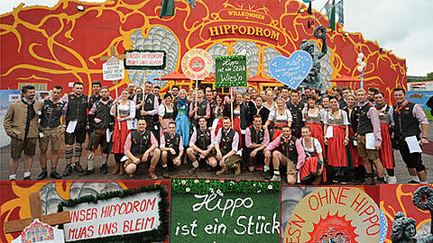 Das Hippodrom muss schließen, doch die Angestellten demonstrieren auf dem Frühlingsfest für eine Zukunft des Zelts auf der Wiesn. Die Bilder von der Demo in der Klickstrecke.