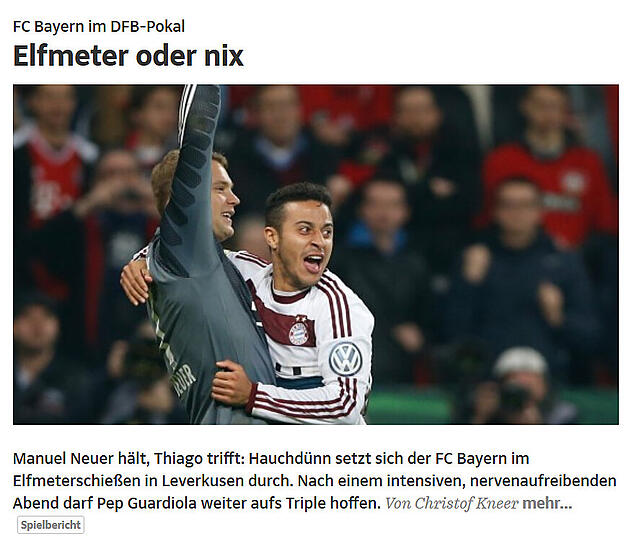 Bei der Süddeutschen steht nicht nur das knappe Spiel im Fokus, sondern auch die erhaltene Triple-Chance für den FC Bayern.