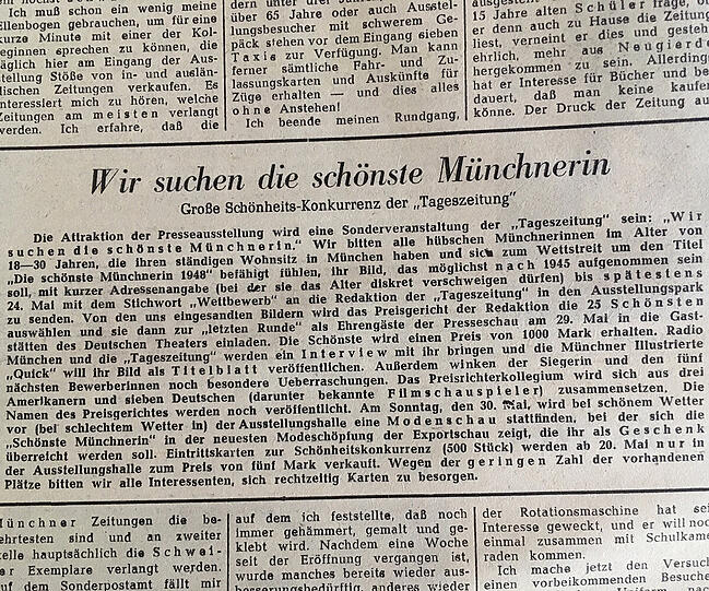 Die Anfänge des ältesten durchgängigen Model-Wettbewerbs der Welt: 1948 sucht die Abendzeitung (damals noch "Tageszeitung") die "schönste Münchnerin".