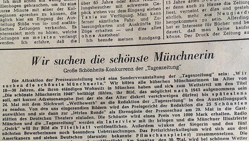 Die Anfänge des ältesten durchgängigen Model-Wettbewerbs der Welt: 1948 sucht die Abendzeitung (damals noch "Tageszeitung") die "schönste Münchnerin". Die Anfänge des ältesten durchgängigen Model-Wettbewerbs der Welt: 1948 sucht die Abendzeitung (damals noch "Tageszeitung") die "schönste Münchnerin".