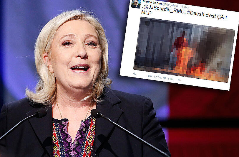 Marie Le Pen schockierte mit Twitter-Fotos von IS-Opfern.