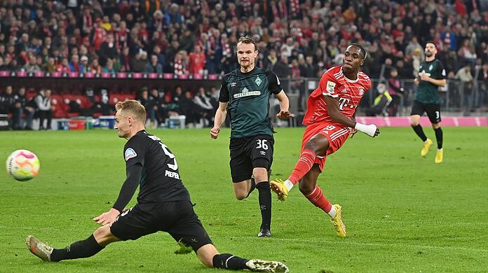 Fulminantes Tor gegen Werder Bremen: Bayern-Youngster Mathys Tel (r.). Einen kleinen Rüffel von Julian Nagelsmann gab es trotzdem.