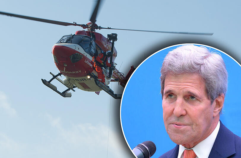 John Kerry hat sich bei einem Fahrradunfall am Bein verletzt. Er kam per Hubschrauber in eine Klinik in Genf.