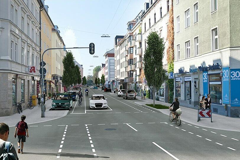 Bäume und Radlstreifen: Ab Mai soll die Schleißheimer Straße südlich der Elisabethstraße so aussehen.