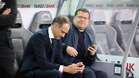 Oliver Mintzlaff (li.) und Max Eberl in  ihrer gemeinsamen Zeit bei RB Leipzig.