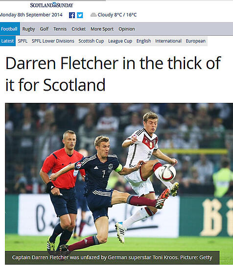 "Darren Fletcher im Mittelpunkt bei Schottland", scotsman.com (Schottland)