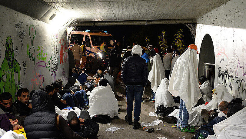 Flüchtlinge im deutsch-österreichischen Grenzgebiet. Flüchtlinge im deutsch-österreichischen Grenzgebiet.
