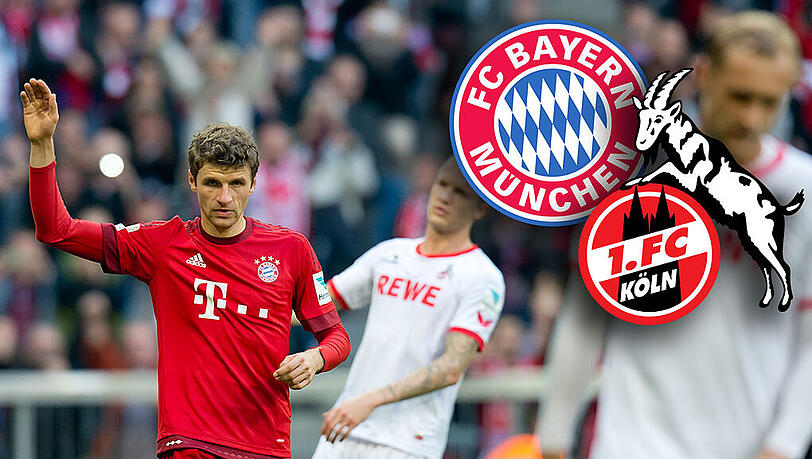 Die Bilanz zwischen dem FC Bayern und dem 1. FC Köln spricht klar für den deutschen Rekordmeister (hier Thomas Müller, l.). Die Bilanz zwischen dem FC Bayern und dem 1. FC Köln spricht klar für den deutschen Rekordmeister (hier Thomas Müller, l.).