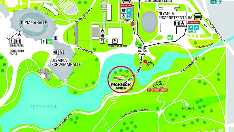 Der Lageplan vom Olympiapark. Der Lageplan vom Olympiapark.