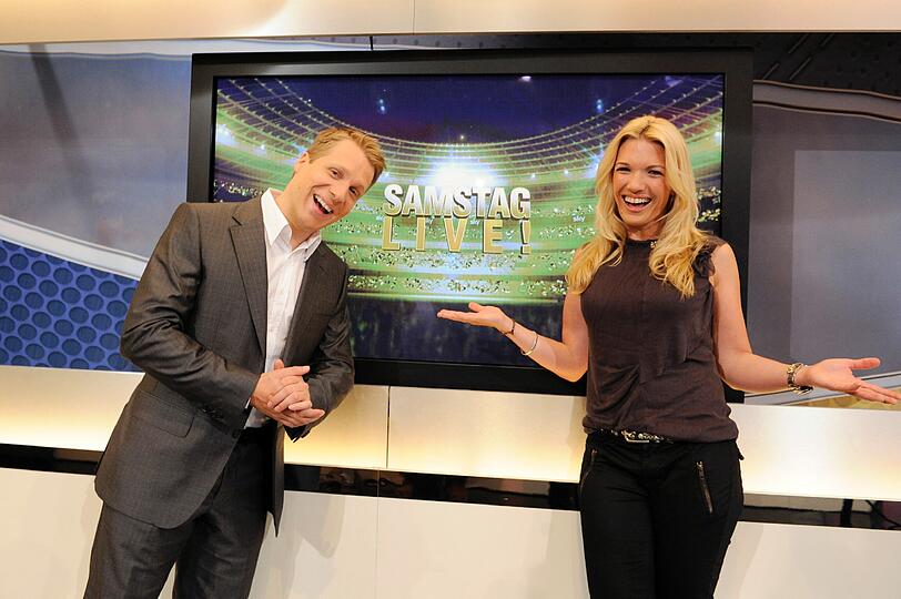 Das neue Moderatoren-Duo für die Show &bdquo;Samstag Live!&ldquo; beim Bezahlsender Sky: Oliver Pocher (l.) und Jessica Kastrop