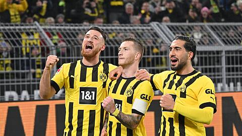 Kapitän Marco Reus (M) brachte den BVB per Elfmeter in Führung.