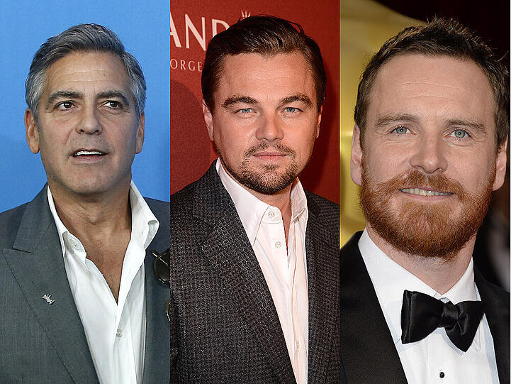 Heiße Junggesellen: George Clooney (re.), Leonardo DiCaprio (mi.) und Michael Fassbender