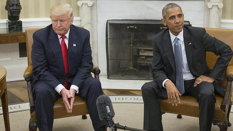Der damalige US-Präsident Barack Obama und Donald Trump im Oval Office November 2016.