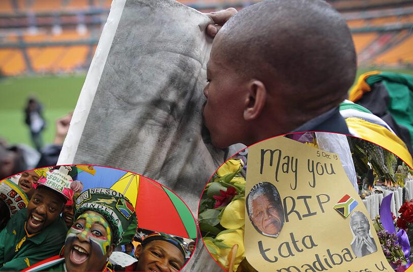 Südafrika verabschiedet sich von Nelson Mandela. Um 14 Uhr MEZ beginnt die gigantische Trauerfeier, die auf 90 Leinwände im Land übertragen wird. So langsam füllen sich die Plätze im Land. Hier die Bilder...