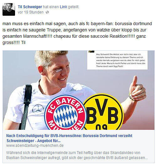Für Schauspieler und FC Bayern-Fan Til Schweiger zeigt vor allem die Borussia eine große Reaktion.