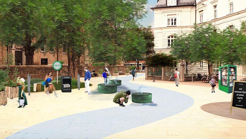Experiment zwei: mehr Begegnungsflächen auf dem St.-Anna-Platz. Experiment zwei: mehr Begegnungsflächen auf dem St.-Anna-Platz.